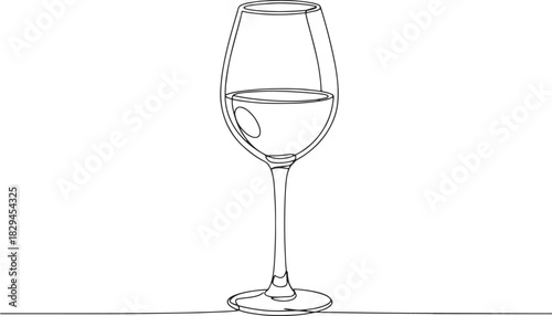 Elegant minimalist line drawing of a wine glass filled with liqu