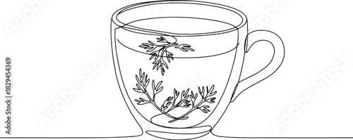 Elegant single line drawing showcasing a soothing cup of fennel