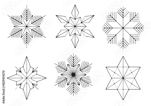 Six elegant, geometric snowflake designs for winter projects.