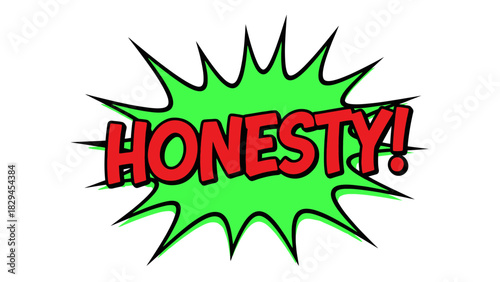 Honesty word in a green starburst shape on a white background.