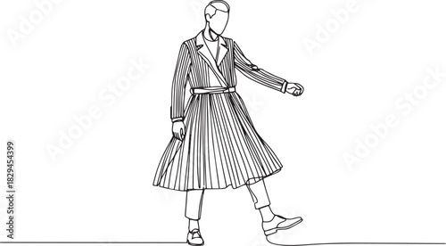 Abstract linear illustration of androgynous figure in a long str