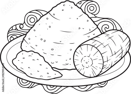 Illustration showcasing a monochrome rendition of pounded yam wi