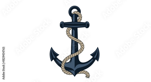 Classic navy anchor with rope winding around, perfect for nautical designs or maritime themes with a vintage feel
