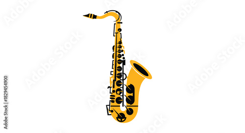 Saxophone illustration for jazz music poster design or band promotional material with vibrant yellow and black color scheme