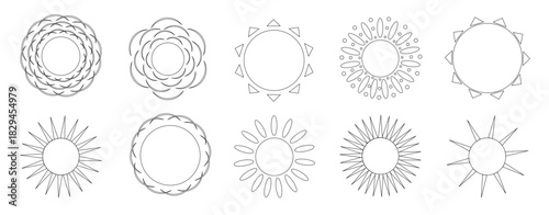  sun with different variations of rays set summertime cute