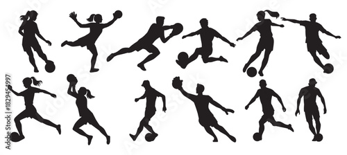 this image features silhouettes of soccer players in various