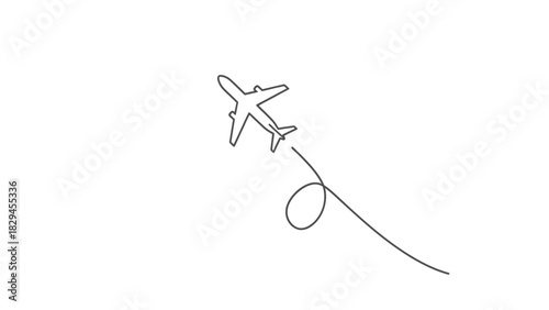 Airplane continuous line drawing with flight path.