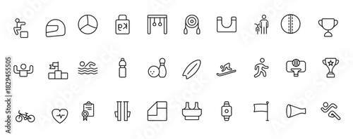 Sports and outdoor activities line icon set. Outline icon collection related to outdoor sports.