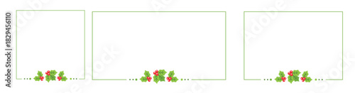 Square and Rectangle Mistletoe Frame Set, Christmas and New Year Card Template, Winter Holiday Season Design Border. Vector Illustration for greetings, invitation, social media post.