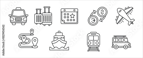 Tourism and Travel Icon Set in Outline Line Style