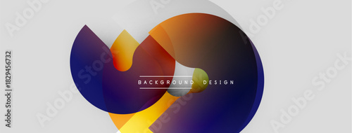 Abstract colorful shapes overlap, creating dynamic visual effect. Modern design elements suggest fluidity, energy, innovation. Background is light gray.
