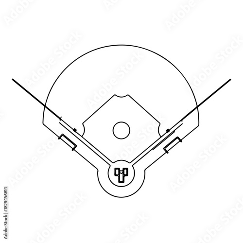 baseball court with markings. baseball playground markings. baseball court in top view. thin linear with pure white background