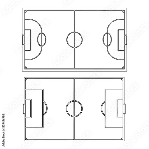 football court with markings. football playground markings. football court in top view. thin linear with pure white background
