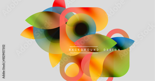 Abstract colorful shapes overlap, creating dynamic visual effect. Background features gradients, smooth transitions. Modern design element.