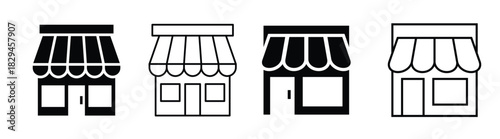 Store front icon set of 4, design element suitable for websites, print design or app