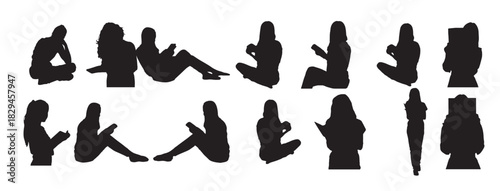 the man is reading book silhouette vector 