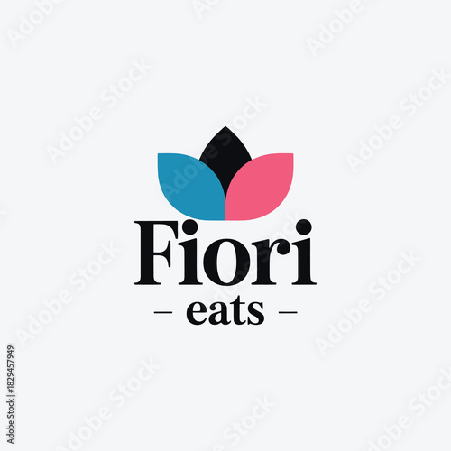 Fiori eats flower fork logo, brown and red abstract icon vector for restaurant, cafe, organic food, or dining business.