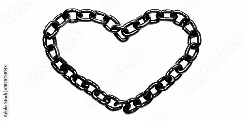 Black chain forming heart shape on white background illustration