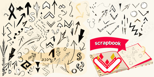 Hand drawn arrows and scrapbook elements for design and decoration