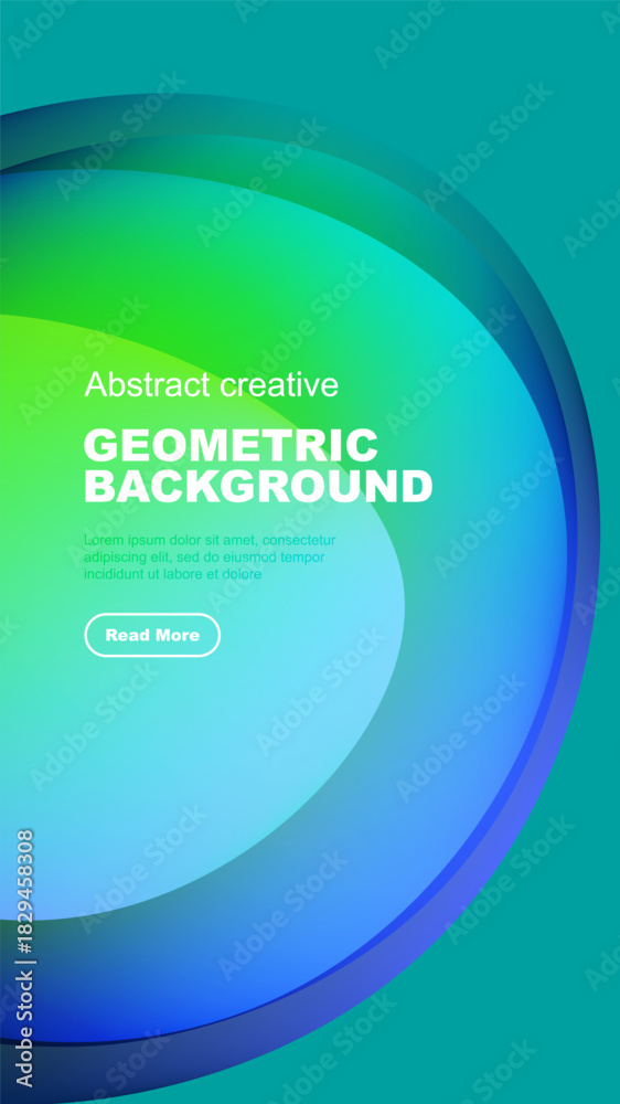 Obraz premium Abstract geometric background features vibrant turquoise, green hues. Text sample, button present. Modern design elements visible.