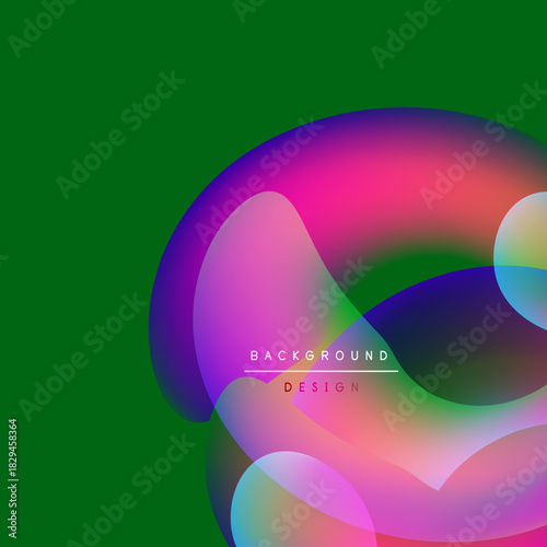 Abstract vibrant shapes overlap, creating colorful gradients. Green background provides contrast. Text reads background design. Modern visual element.