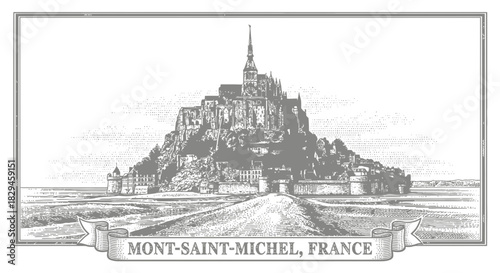 Mont Saint-Michel France vintage engraving vector illustration