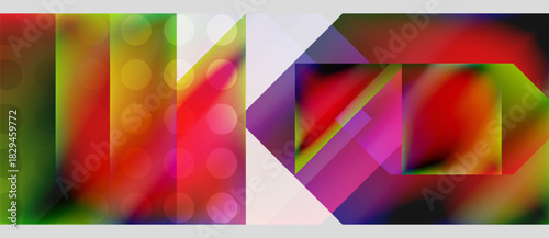 Abstract colorful design featuring letters. Vibrant gradients, geometric shapes, circles create dynamic visual impact. Modern aesthetic.