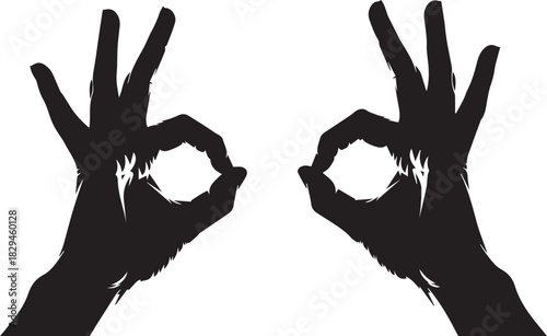 Silhouette of two hands gesturing OK a illustration isolated on white background