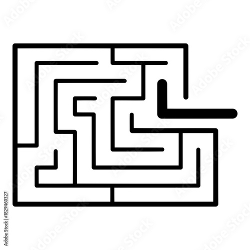 Simple square maze puzzle game with black lines, challenge, decision, and problem isolated on white background, Vector