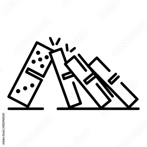 Domino effect line icon. falling dominoes showing chain reaction and consequence concept. isolated on white background, Vector