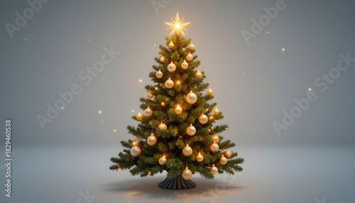 Elegant Christmas tree adorned with golden ornaments and a shining star, bringing festive cheer to your holiday designs and creative projects with sparkling celebrations