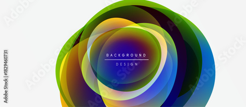 Abstract colorful circles overlap, creating dynamic visual effect. Text reads background design within central area. Simple, modern aesthetic.