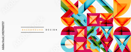 Abstract geometric shapes create vibrant design. Colorful polygons overlap, forming modern background pattern. Clean lines, bright hues.
