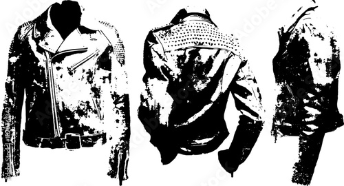 Vintage leather jacket silhouette, featuring a detailed hand-drawn outline. This retro vector illustration showcases a stylish design and texture.