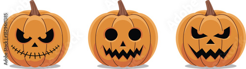 Halloween pumpkin silhouettes, jack-o'-lantern faces, spooky expressions, editable vector, black icons, festive design, scary mood, autumn decoration, holiday theme