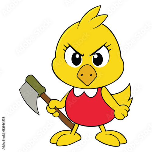 Angry Cute Chick Holding a Sharp Battle Axe