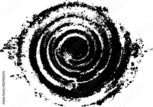 Abstract eye shape featuring a spiral design in black and white. This minimalist vector illustration presents a clean visual.