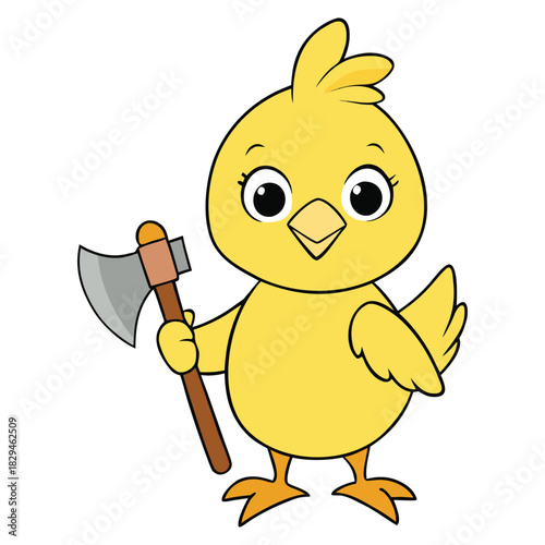 Cute Chick Holding a Sharp Battle Axe