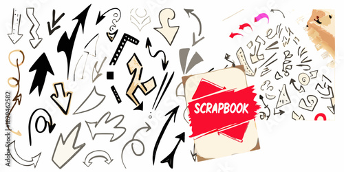 Scrapbook page with hand drawn arrows and doodles background