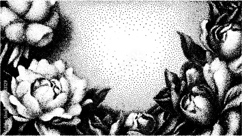 Vintage floral illustration featuring intricate line details. Black and white vector artwork with decorative flower outlines, suitable for various design applications.