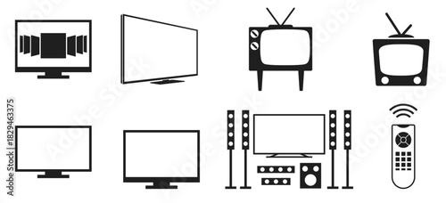 tv icon set tv home theater and smart tv icons television