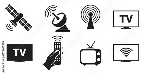 tv icons set black on a white background 