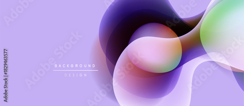 Abstract fluid shapes overlap, creating vibrant color gradients. Soft lavender background complements dynamic design elements. Minimal text present.