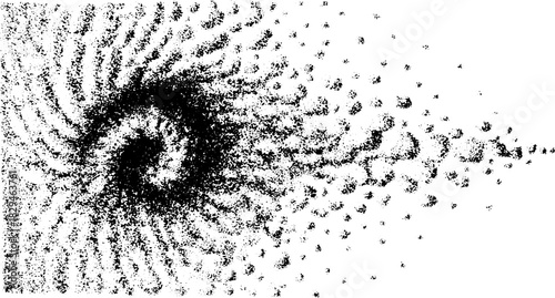 Spiral galaxy illustration in black and white. A detailed vector representation that captures the dynamic patterns of the cosmos in a seamless design.