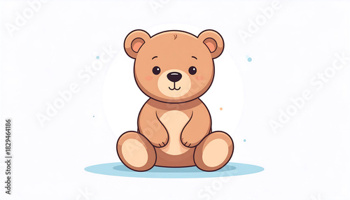 Adorable cartoon teddy bear sitting on a simple background. A cute and cuddly brown stuffed animal toy illustration, perfect for nursery and kids' designs