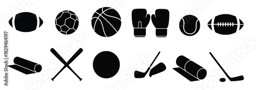 various sports equipment and balls isolated on white background