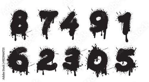 vector graffiti numbers on white lettering sprayed