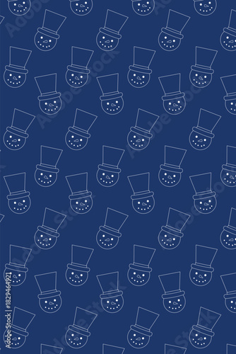Seamless winter pattern minimalist snowman faces with tall hats