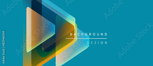 Abstract geometric shapes overlap, creating vibrant color gradients. Teal background complements design elements. Modern, minimalist aesthetic.