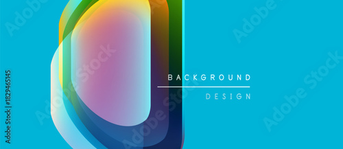 Abstract colorful shapes overlap. Blue background features text background design. Modern graphic element, vibrant hues present.